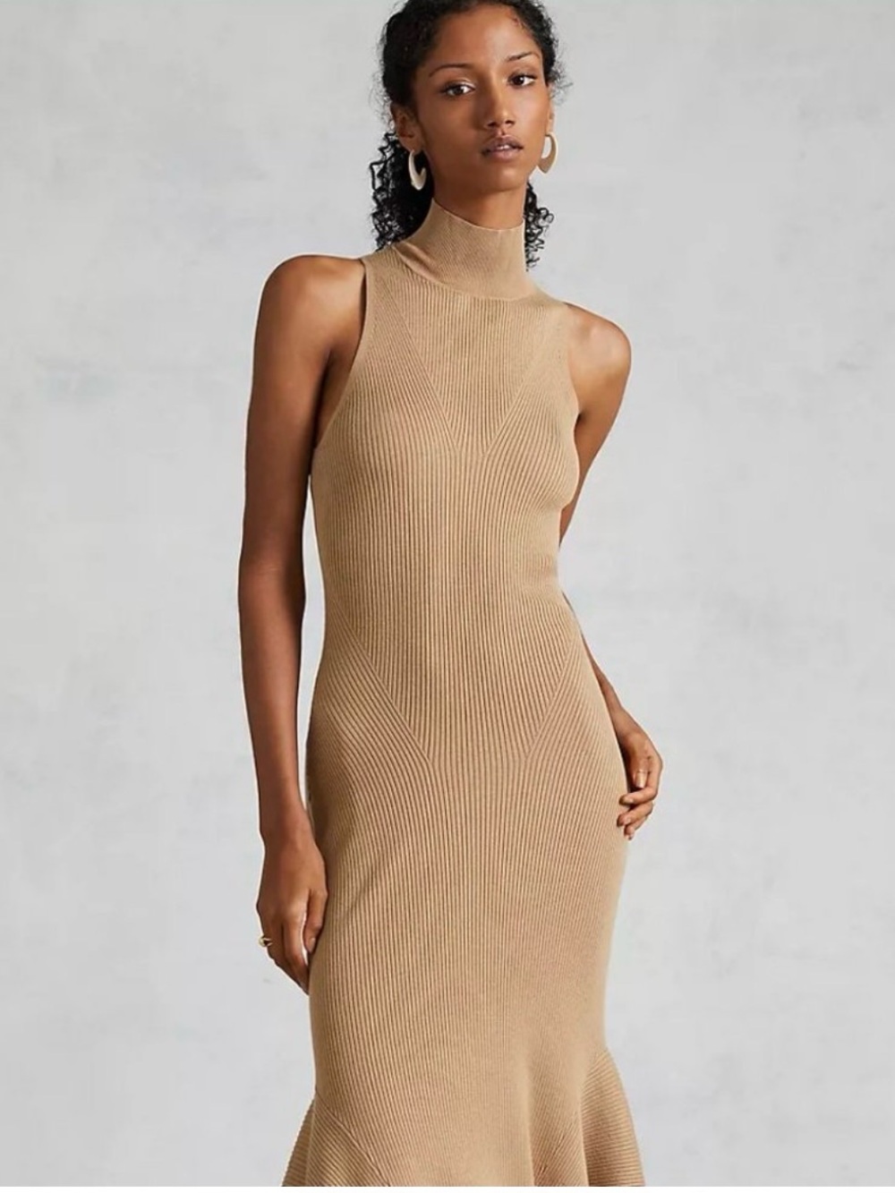 ANTHROPOLOGIE Mock Neck Back Cutout Ribbed Asymmetrical Hem Maxi‎ Dress large